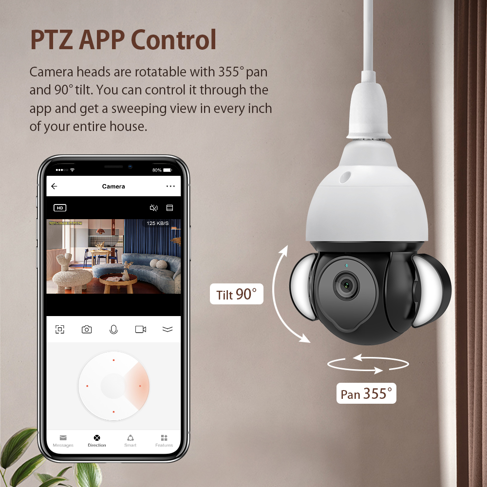 5MP Tuya Wifi Smart Light CCtv Lamp Holder e27 Socket Bulb Security Camera